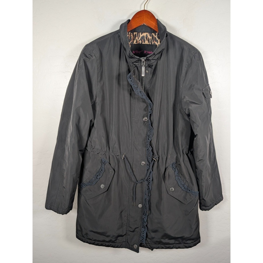 Betsey Johnson Jacket Women's Medium Lined Full Zip Snap Button Pockets Rain